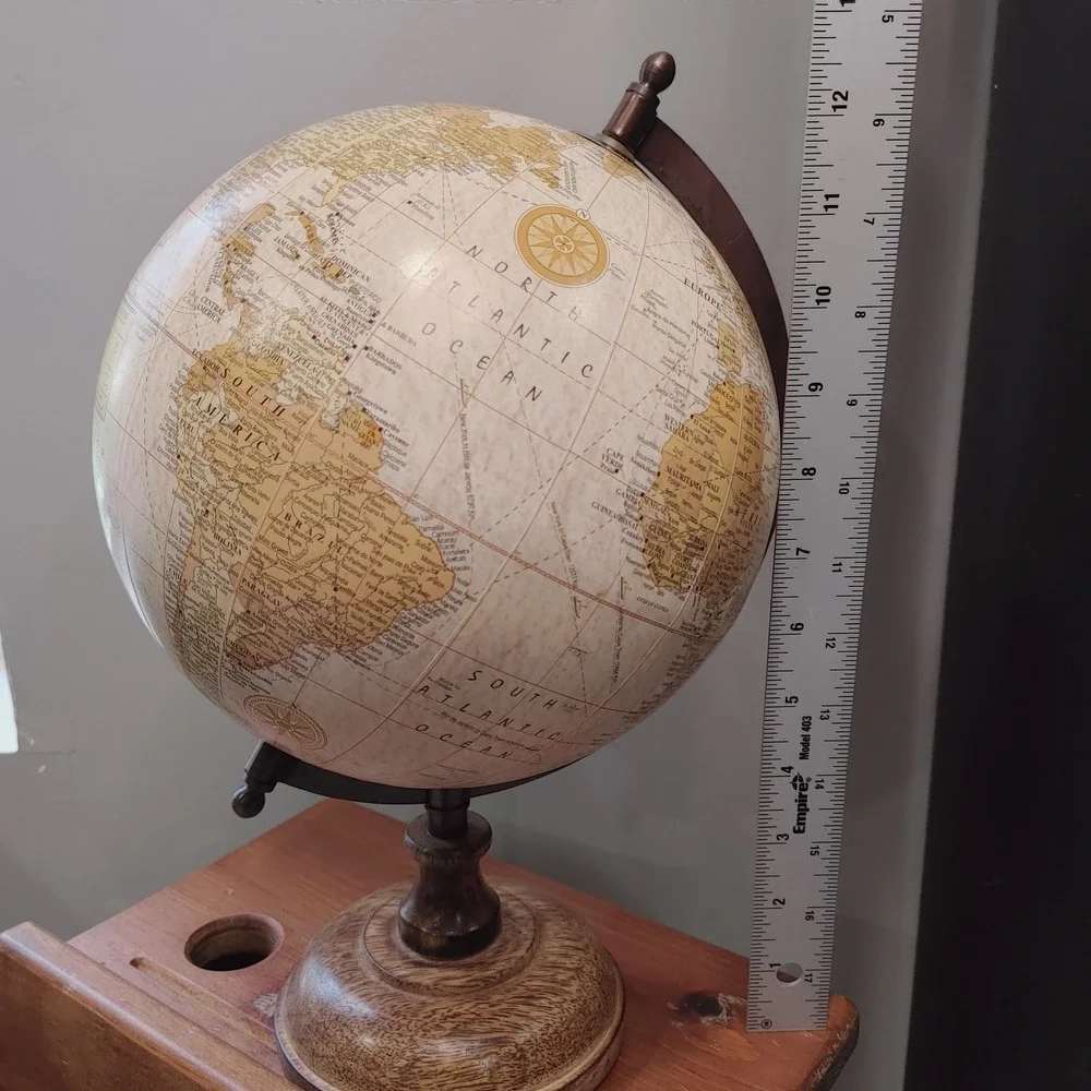 Walmart Tabletop Decorative World Globe Tan Sepia Wood Base Vintage Inspired
